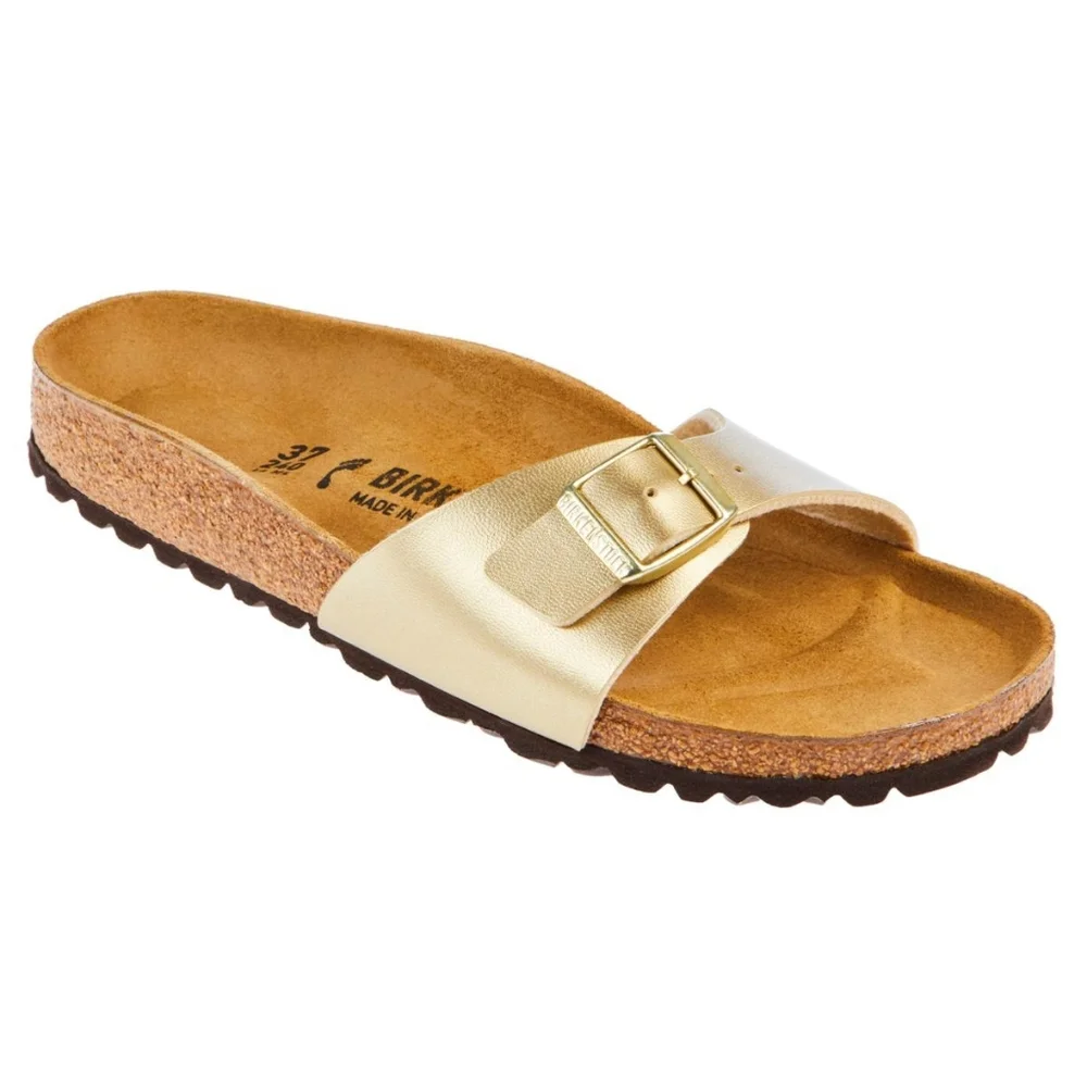 Birkenstock Women's Metallic Gold Sandals Madrid Slides NWT - Picture 1 of 6